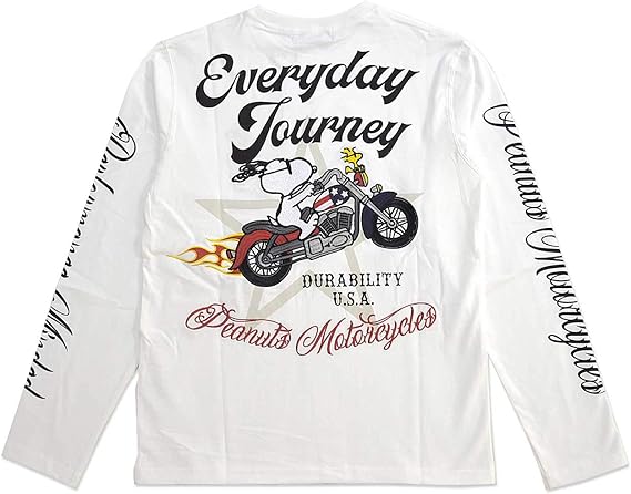 Amazon フラッグスタッフ Flagstaff スヌーピー フラッグスタッフ刺繍長袖tシャツ Flagstaff 刺繍 ピーナッツ バイク ロングtシャツ Tシャツ カットソー 通販