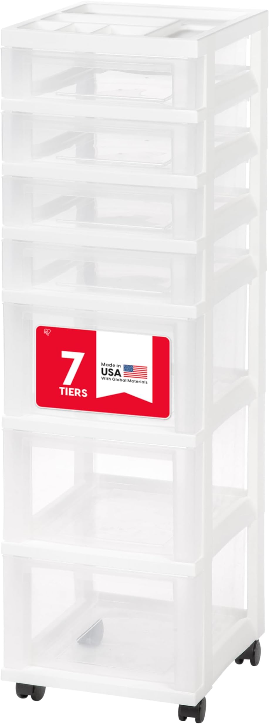 Iris Ohyama USA Craft Plastic Organizers and Storage, Rolling Storage Cart for Classroom Supplies, Storage Organizer for Art Supplies, Drawer Top Organizer for Small Parts, 7 Drawers, White