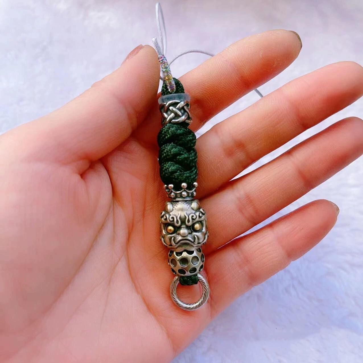 ダークグリーン キュート PIXIU 編組ロープ EDC ビーズ DIY キーチェーン パラコード キーチェーン ビーズ ランヤード