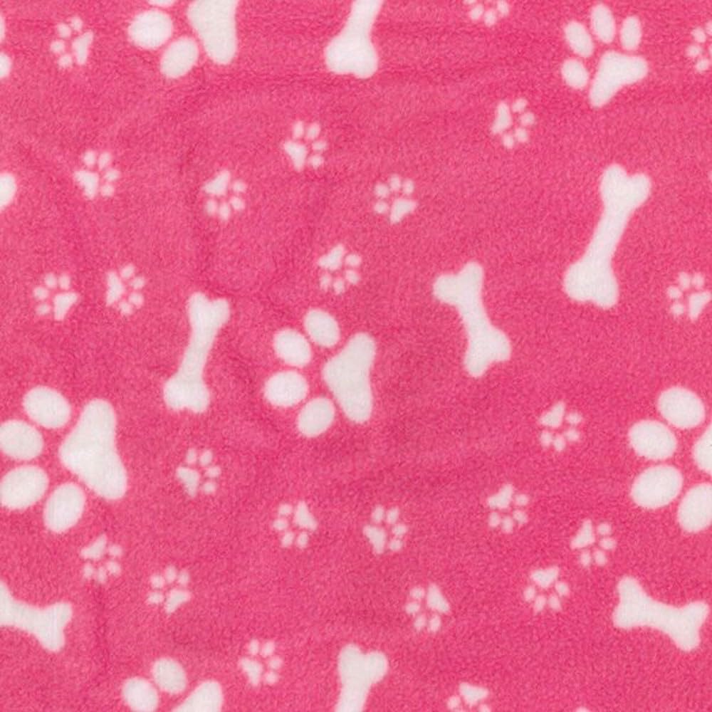 Oh Sew Crafty Limited Pink Polar Fleece Anti Pil Fabric Dog Paw Prints & Bones Puppy Puppies Pet Blanket 150Cm Wide (Price Per Metre) (Pink)
