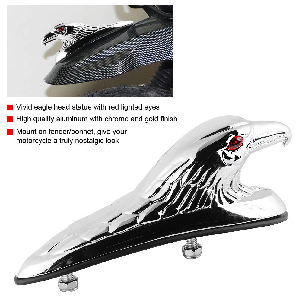 Sorandy Ornamento Universale per Moto, Statua con Testa Cromata con Occhi Rossi, per Bulloni da 6 Mm