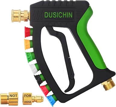 DUSICHIN Short Pressure Washer Gun 4000 PSI High Pressure Water Handle 1/4Quick Connector,Car Wash Foam Gun Nozzle Tips Holder with Swivel 3/8" Quick Connector,M22-14 mm and M22-15 mm Fitting DUS2902