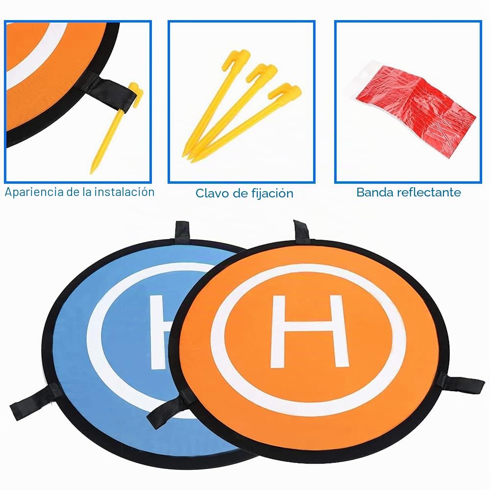 MMOBIEL Zona de aterrizaje Drone Landing Pad Impermeable 75 cm, Doble Cara Naranja/Azul para Drones helicópteros a distancia DJI Mavic Mini 2 / Zoom/Air Fly 2 / Phantom/FPV/Inspire