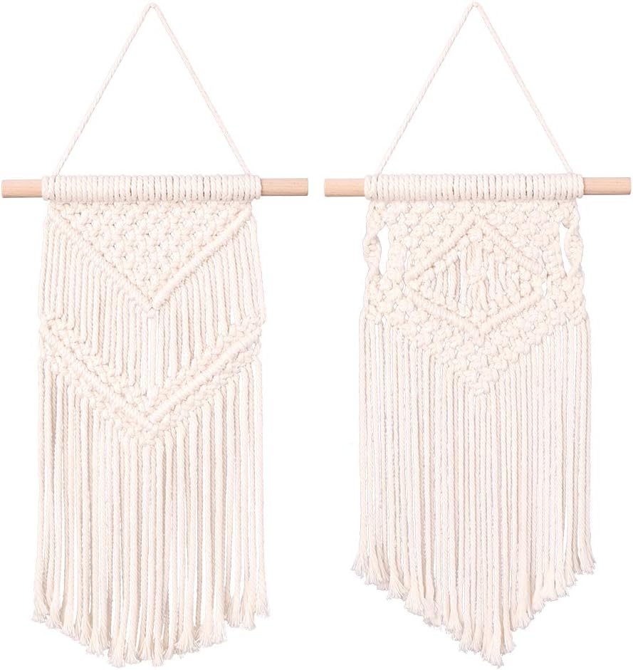 NEW RUICHENG Macrame Tapestry Boho Wall Hanging 2 Pcs Set Handmade Woven Unique Tassel Bohemian Tapestries Art Wall Decor for Living Room Bedroom Beige Door Curtain Tapestry Home Decoration