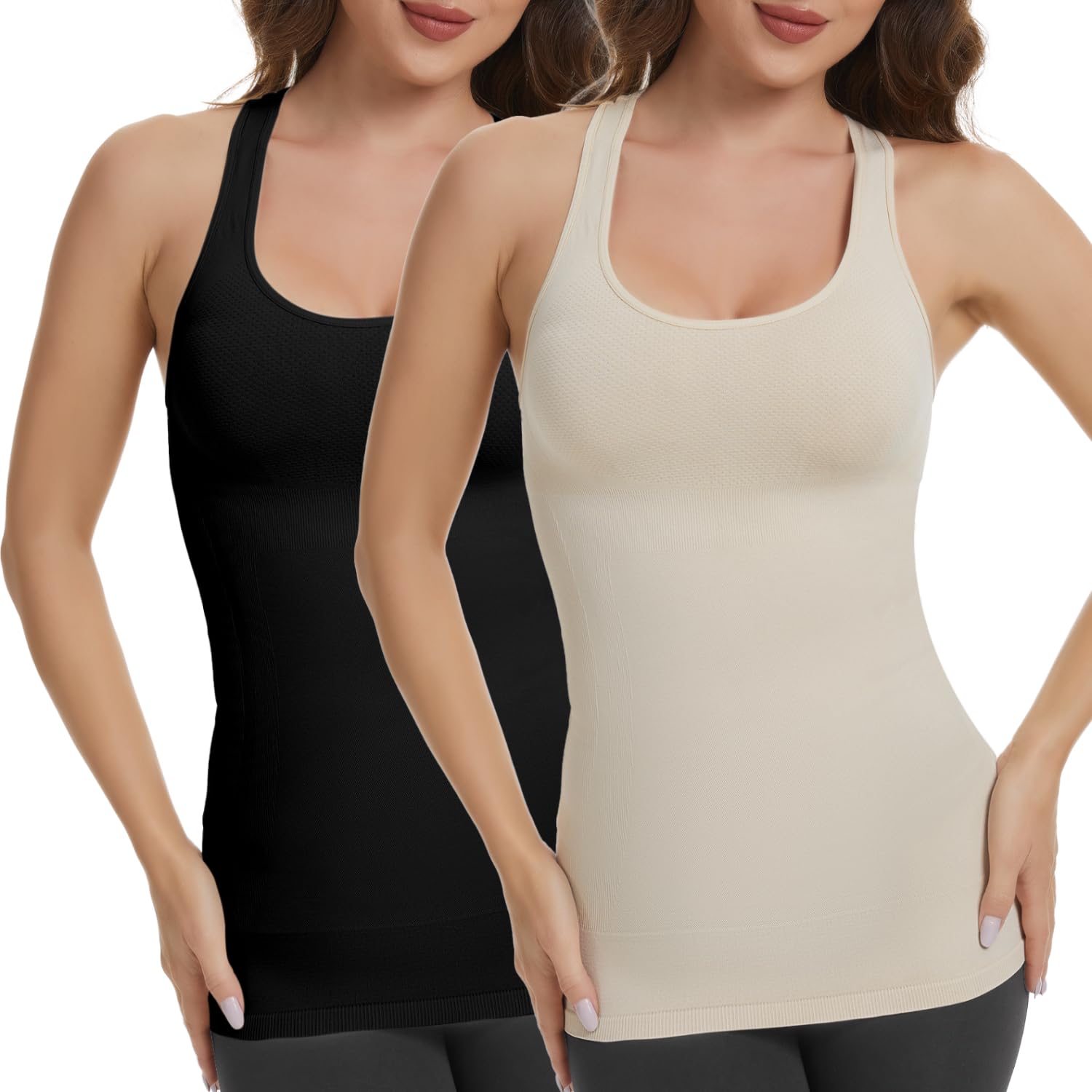Camisetas sin Mangas de compresión Cami - Camisola Moldeadora Adelgazante con Cuello Redondo Cruzado y Control de Barriga para Mujer