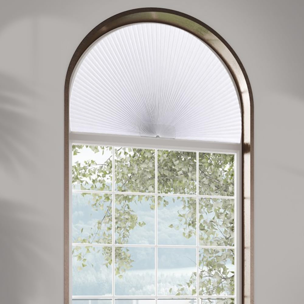 Stores occultants en forme de voûte cellulaire en demi-cercle, stores plissés en demi-lune pour fenêtres en demi-cercle, faciles à couper et à installer (rayon : 61 cm, blanc)