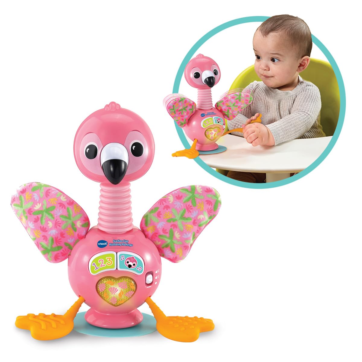 VTech-Baby Flamenco risueño Trona y sueño, Juguete para bebés +6 Meses, Botones interactivos y Base de Ventosa, Versión ESP