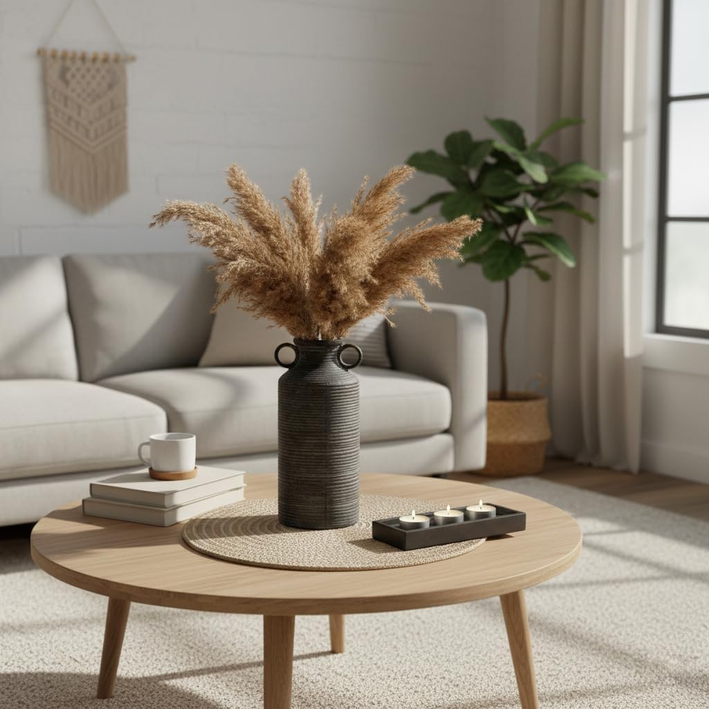 Ceramic Rustic Vase with 2 Round Handles, Antique Farmhouse Flower Vase, Vintage Terracotta Vases for Home Decor, Wedding, Living Room, Table, Shelf Decor - 10.2 Inch Tall, Black Bronze - Image 7