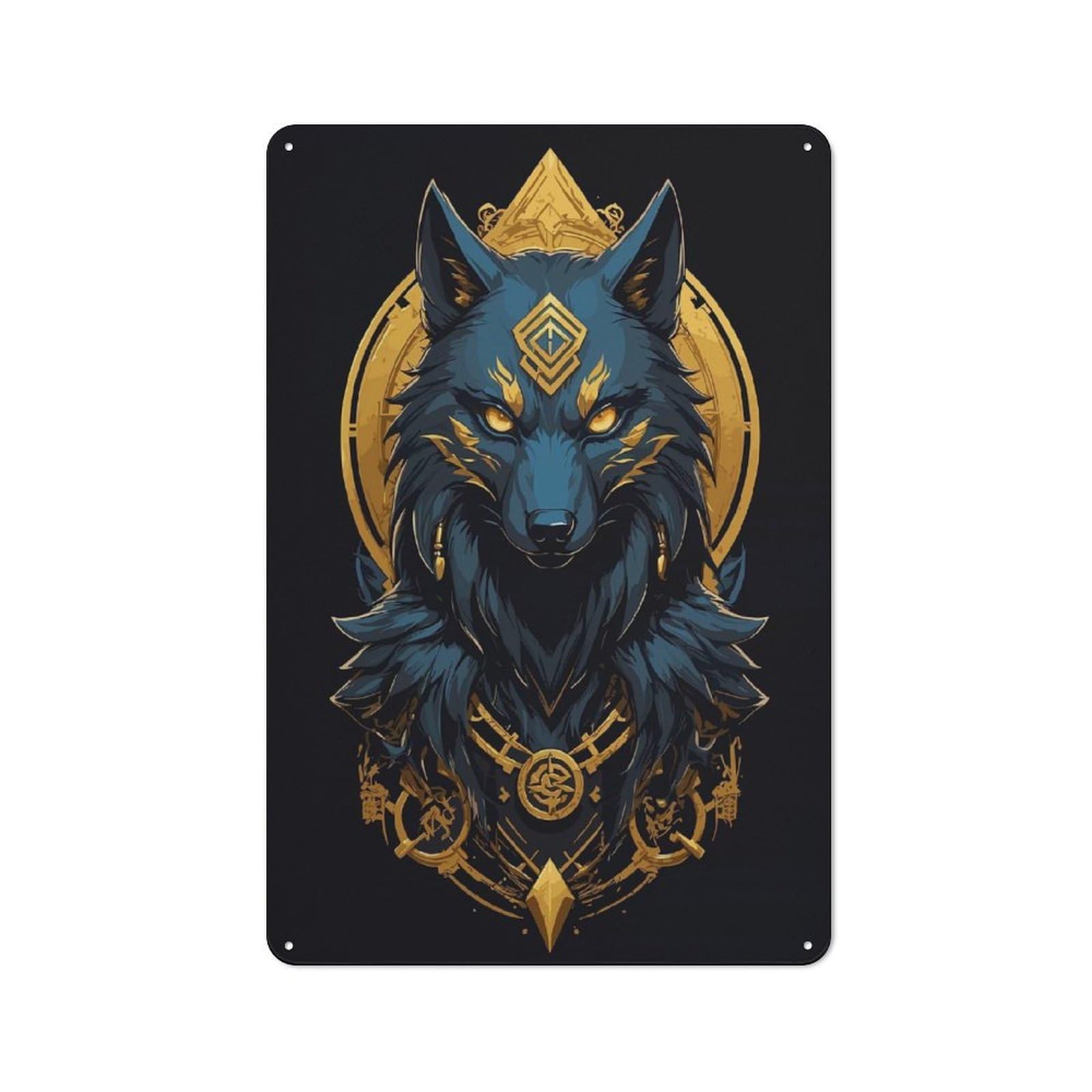 Junmoney Style-6 Casual Golden Wolf Abstract Art Garden Room Metal Sign 30X20cm, Porch Wall Decor For Conservatory, Home Bar Or Utility Room