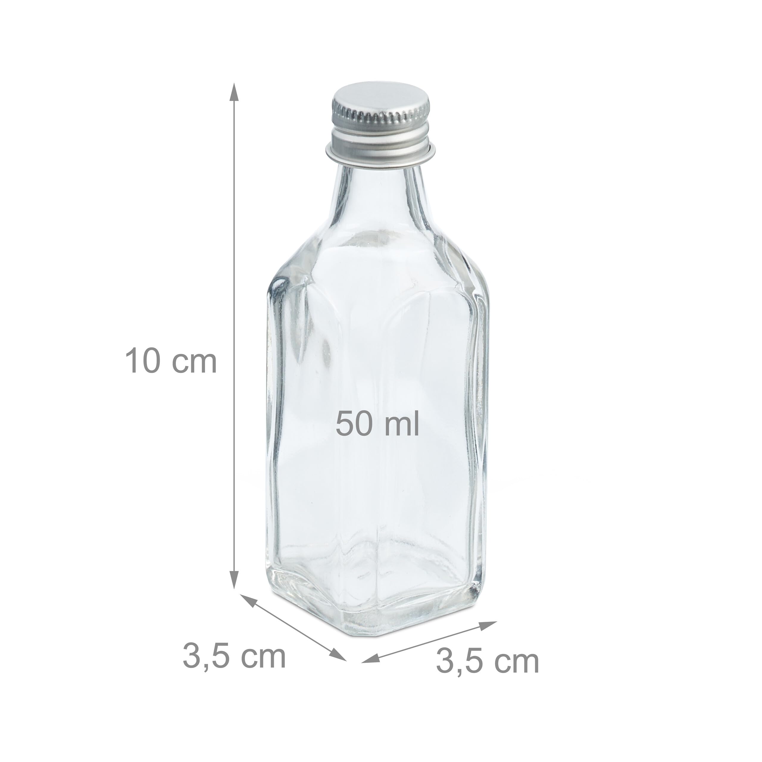 Relaxdays Małe butelki, zestaw 30 sztuk, 50 ml, szklane butelki do napełniania, zakrętki i korki, przezroczyste/srebrne