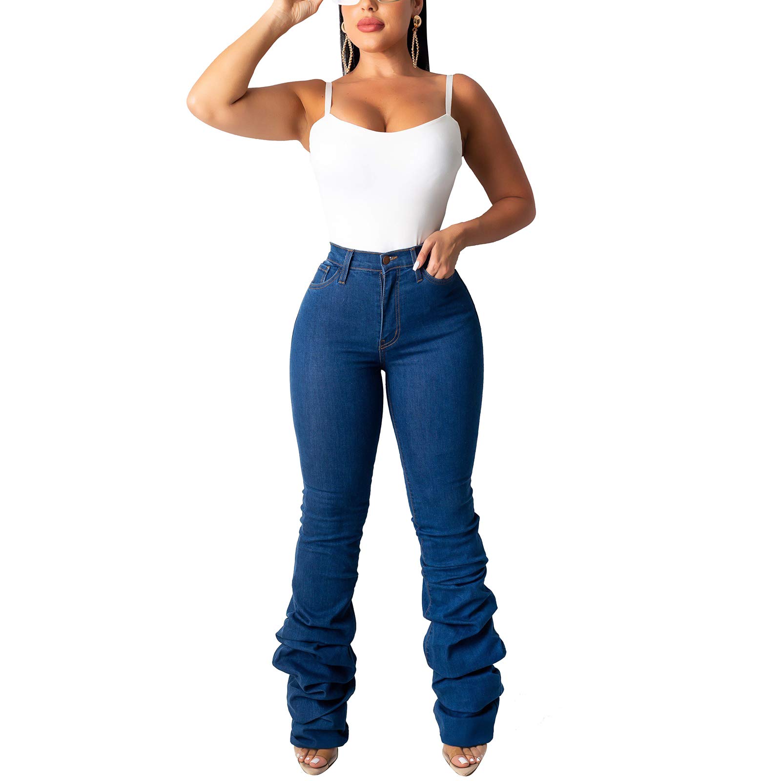 GuliriFei Womens High Waisted Scrunch up Bootcut Denim Bell Bottom Jeans Denim Flare Bellbottom Jeans