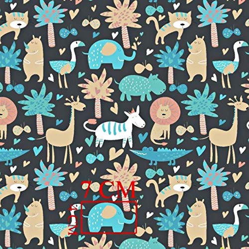 Elefante jirafa león gris oscuro multicolor 100% algodón tela infantil tejido por metros artesanía costura plástico animal diseño 100 x 160 cm 1 metro