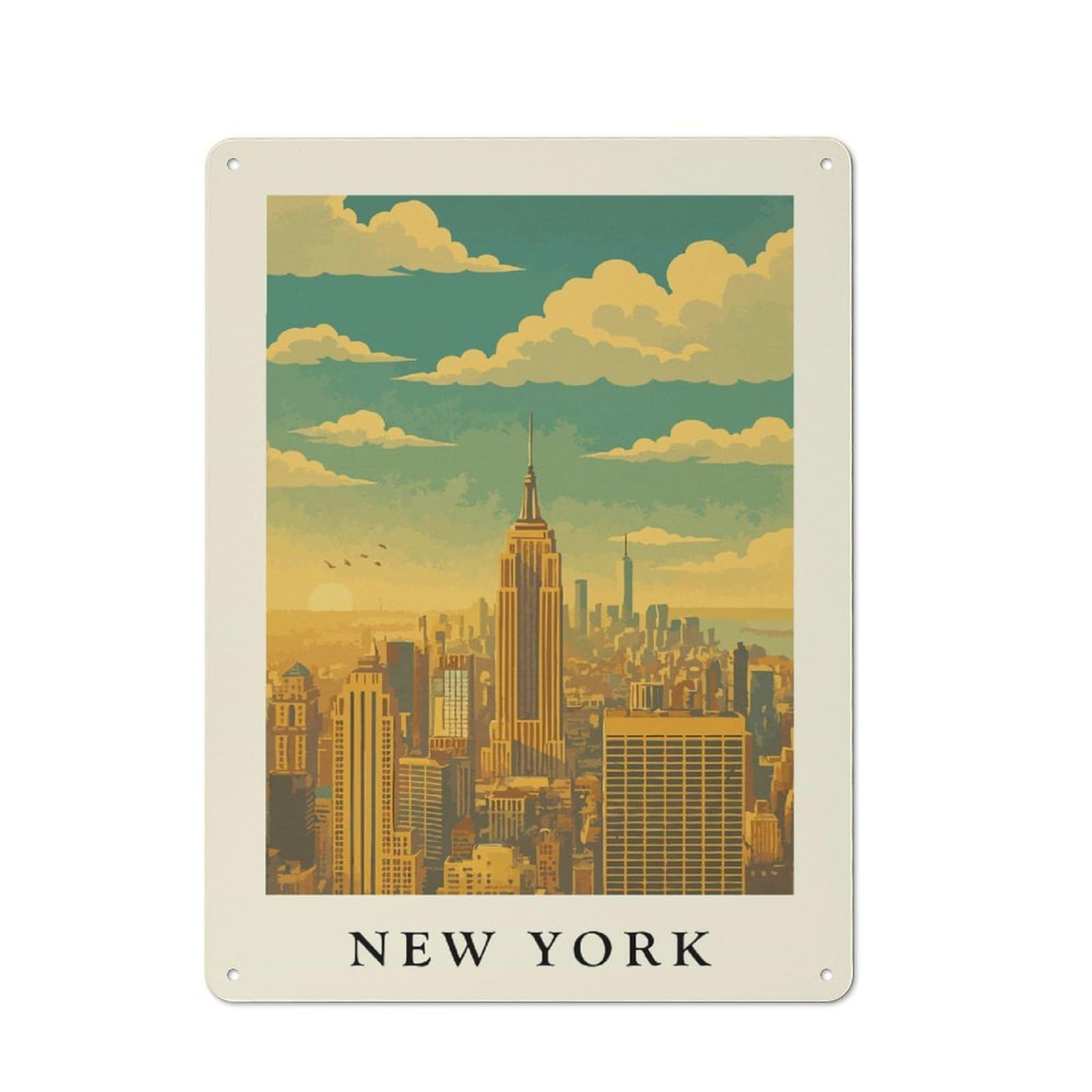 Cottage Style New York City Skyline Art Print Decorative Tin Sign 40x30cm, Rustic Kitchen Decor for Kitchen, Cottage, Porch Or Garden Room