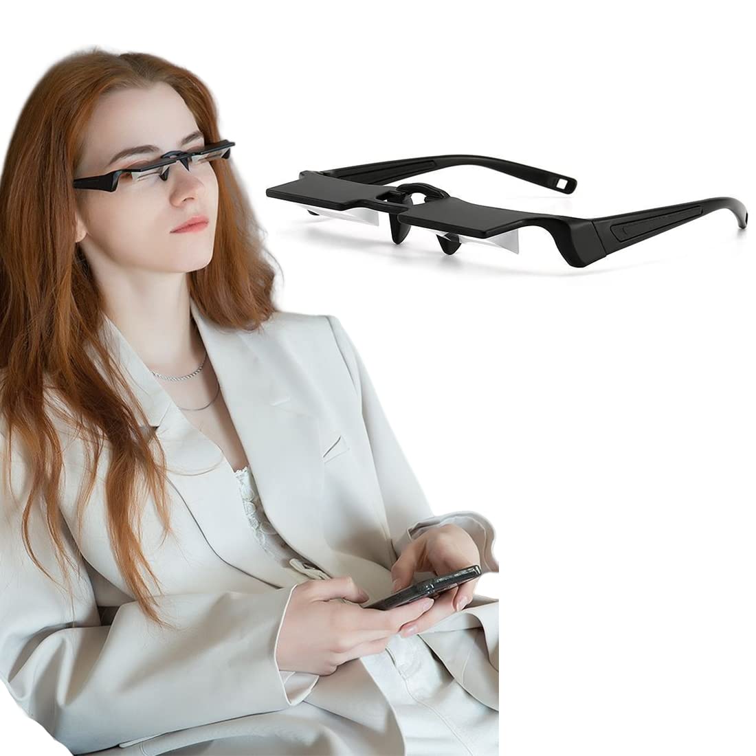 Goodern Lazy Glasses,Laying Down Light Prism Glasses 90°Angle Prism Glasses Bed Prism Spectacles Horizontal Mirror Lazy Readers Glasses Neck Relaxer for Lying Down Reading Watching TV Phone Glasses