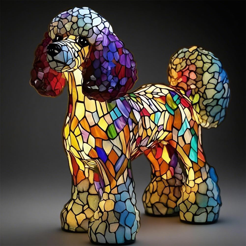 Pup Lamp, LED Stain Glass Puppy Lamp, Corgi Lamp and French Bulldog Dachshund Lamp, Cat Lamp, USB Powered Energy-Efficient Non-Dazzling LED Night Light for Bedroom Desk, Gift for Dog Lover (C)