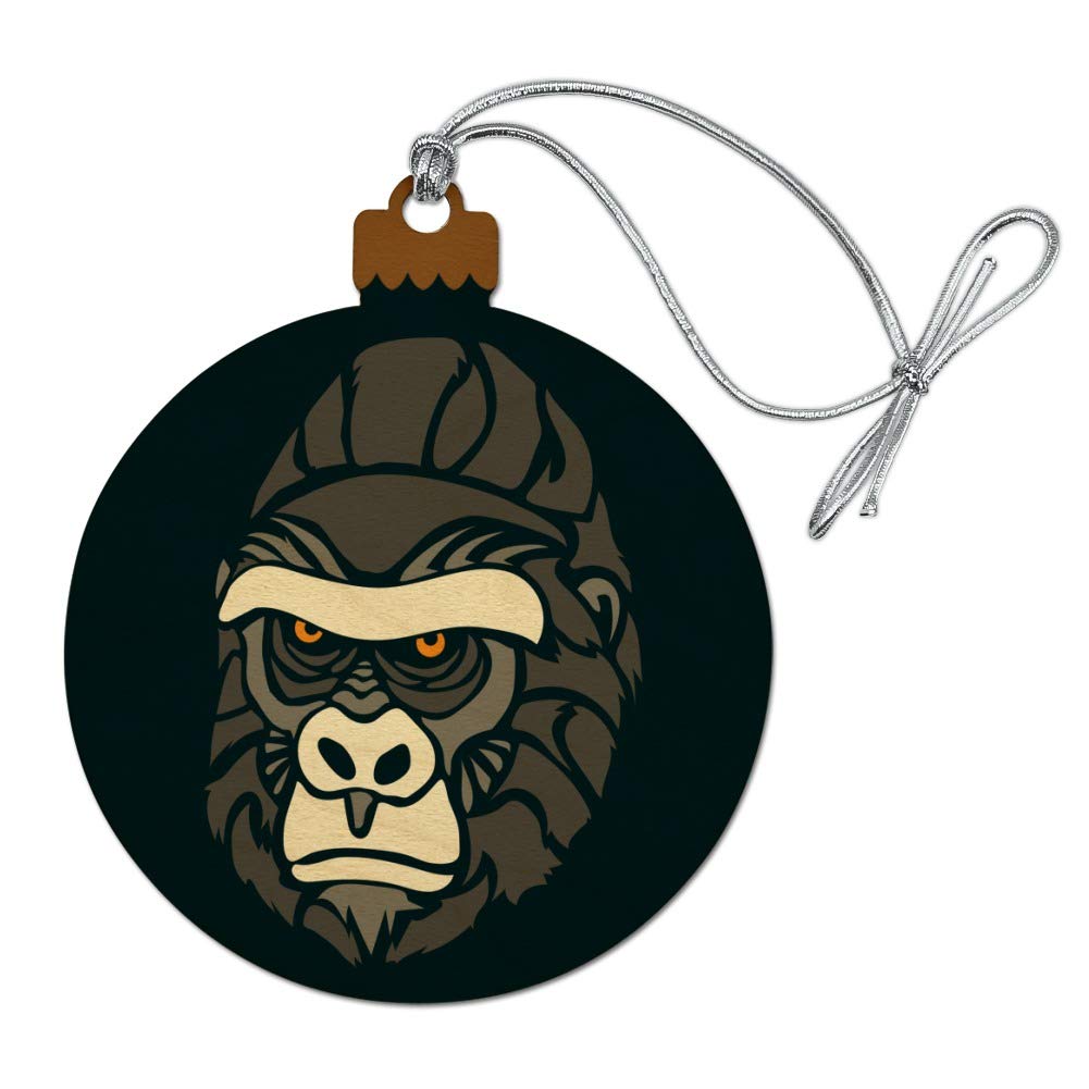 Gorilla Face Wood Christmas Tree Holiday Ornament