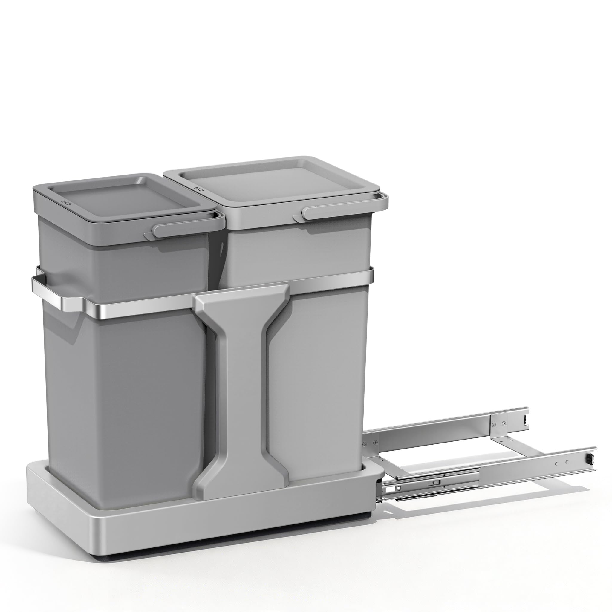 EKO DECO Mülleimer Küche Unterschrank, 20 L + 15 L, 2-fach Mülltrennsystem, ausziehbarer Mülleimer unter Spüle, Abfalleimer mit Deckel, Griff und Beutelhalter, platzsparend & leicht zu reinigen, Grau