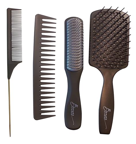 Juego de 4 cepillos y peines desenredantes para hombres y mujeres, ideal para cabello húmedo, seco o rizado (morado)