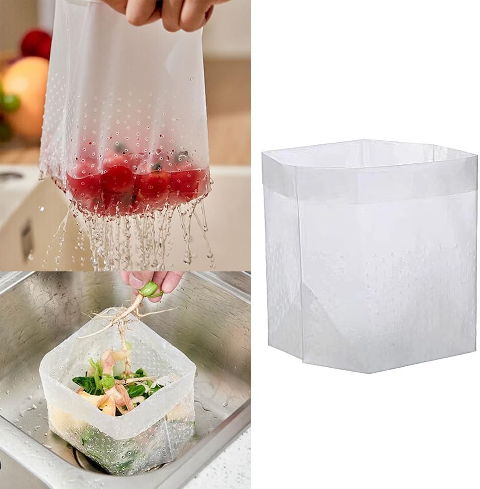 50 Pack Disposable Colander Kitchen Sink Strainer Sink Basket Large Plastic Strainer Net Bag for Kitchen Garbage Disposal Prepping Veggies Compost Bin Collecting Food Waste Leftover Debris