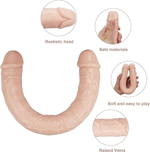 Miniatura 48 de Consolador doble de 15 x 1.7 pulgadas, gelatina de cristal realista, consolador largo anal, suave y flexible, con venas y glande para adultos