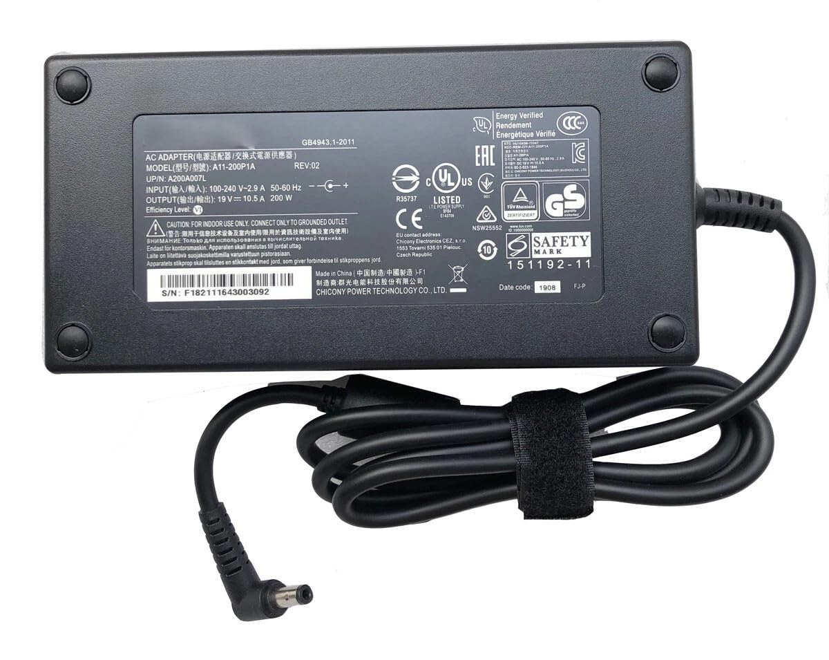 Adaptador AC/DC 200 W, 19 V, 10,5 A, compatible con Clevo P670HP6-G, A11-200P1A