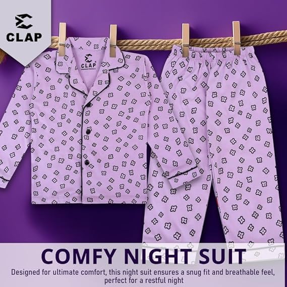 Image of CLAP Kids Cotton Printed Full Sleeves Night Suit