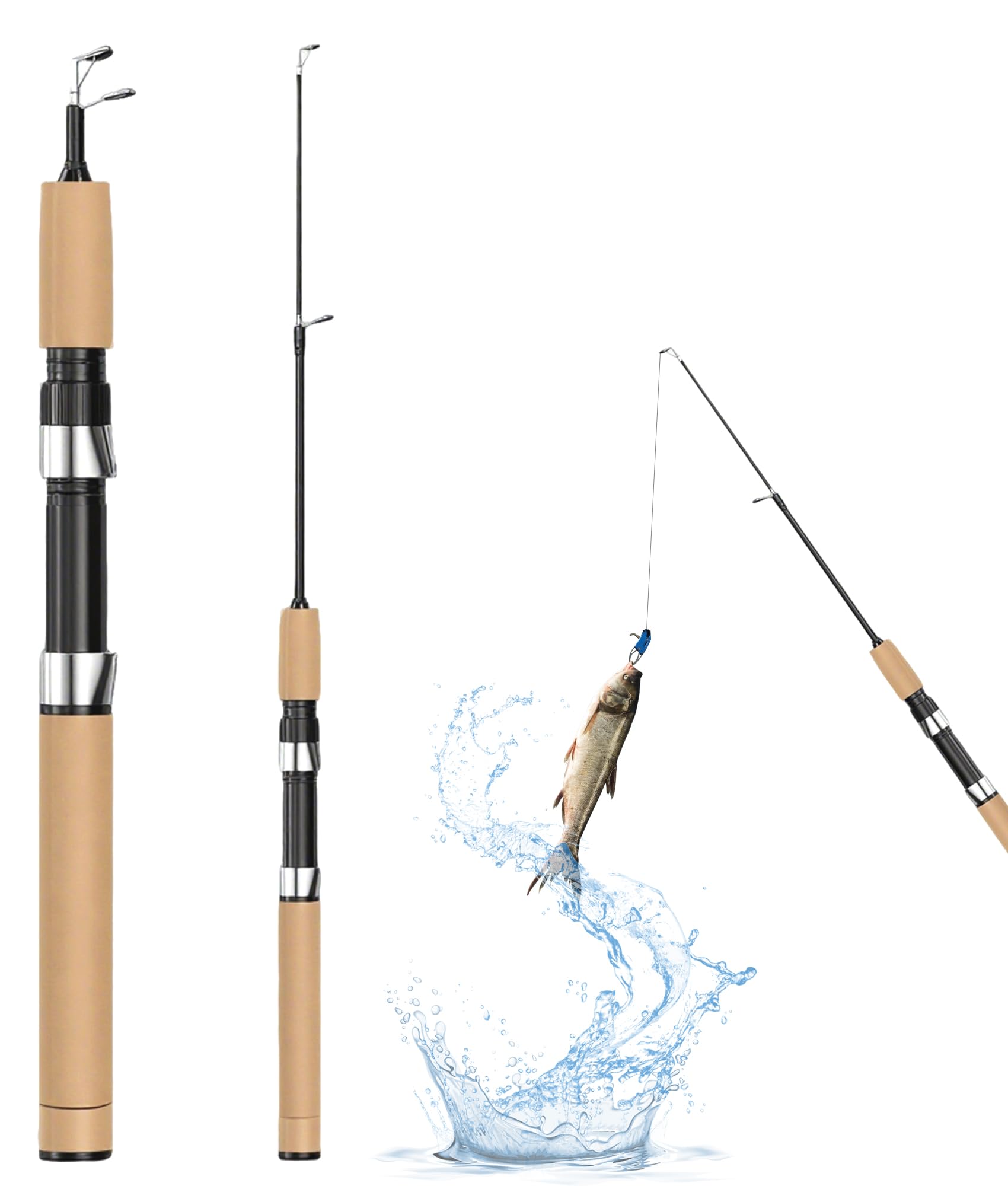 穴釣り用ロッド75cm 2本セット 収納時約30cm 短竿 コンパクトロッド 振り出し 伸縮可能 小型 ショート 釣竿 子供 キャンプ 釣り 竿