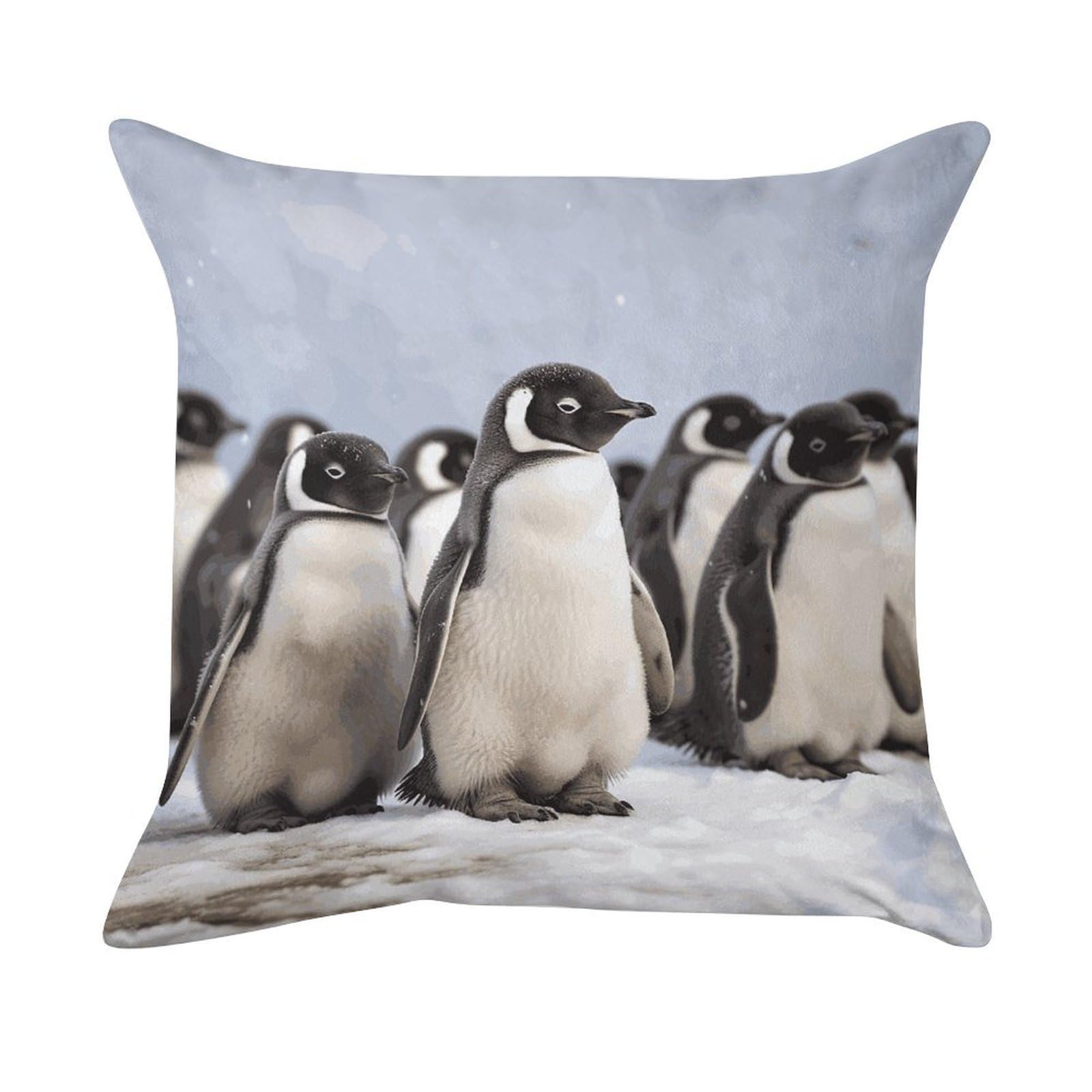 FekiLoot Young Penguins with Snow Pillow Covers Luxury Velvet Square Pillowcases Throw Pillows Case with Invisible Zipper Decorative Velvet Cushion Covers Ultra Soft Lumbar Pillow Shells