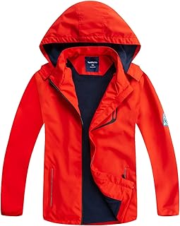 SHIBASHAN Boys Rain Jackets Waterproof Fleece Hooded Lightweight Windbreaker Coats for Kids
