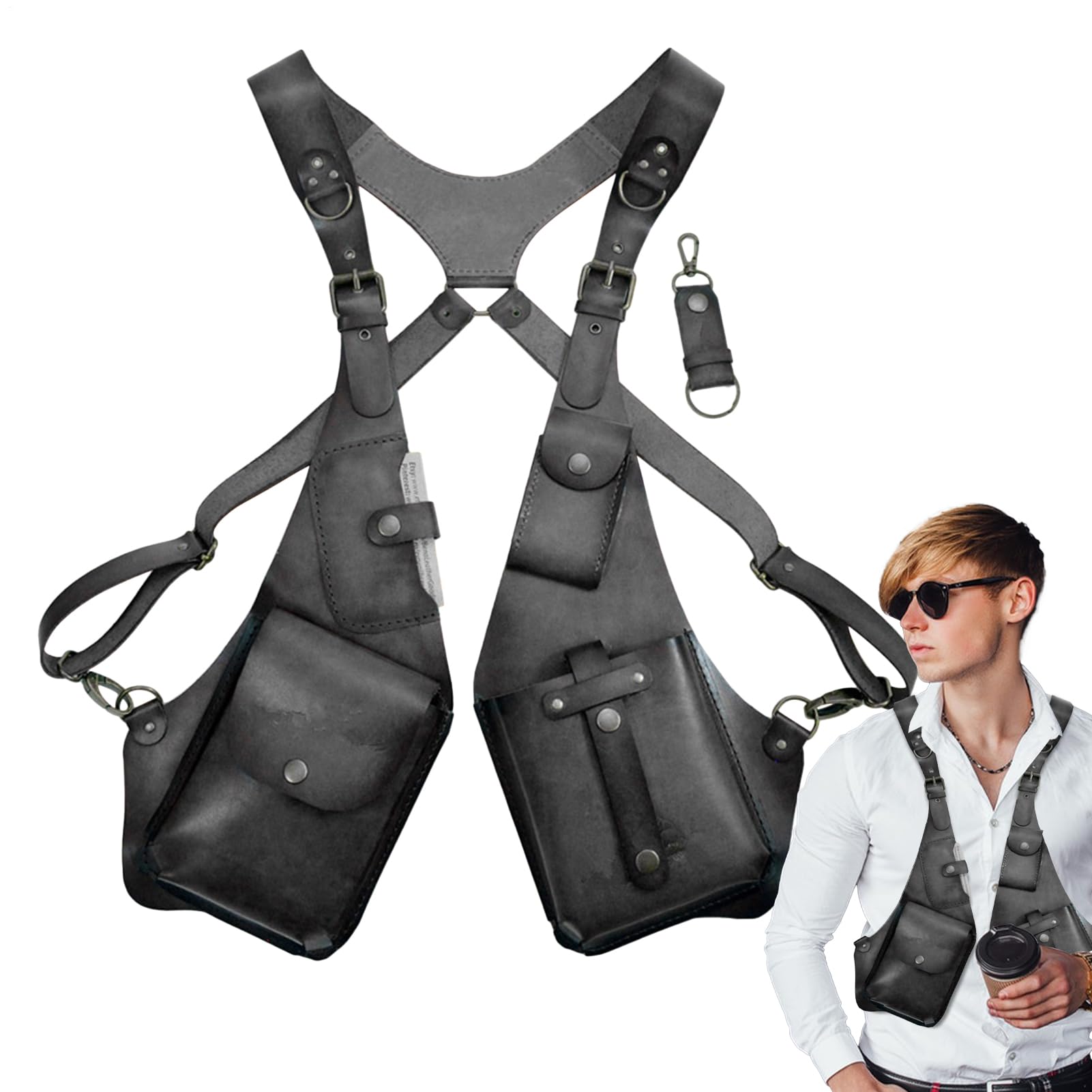 Arnés antirrobo para hombre de piel, arnés antirrobo de piel, bolso de hombro medieval con antebrazo, funda para teléfono móvil para hombres y mujeres, cartera ajustable de piel sintética