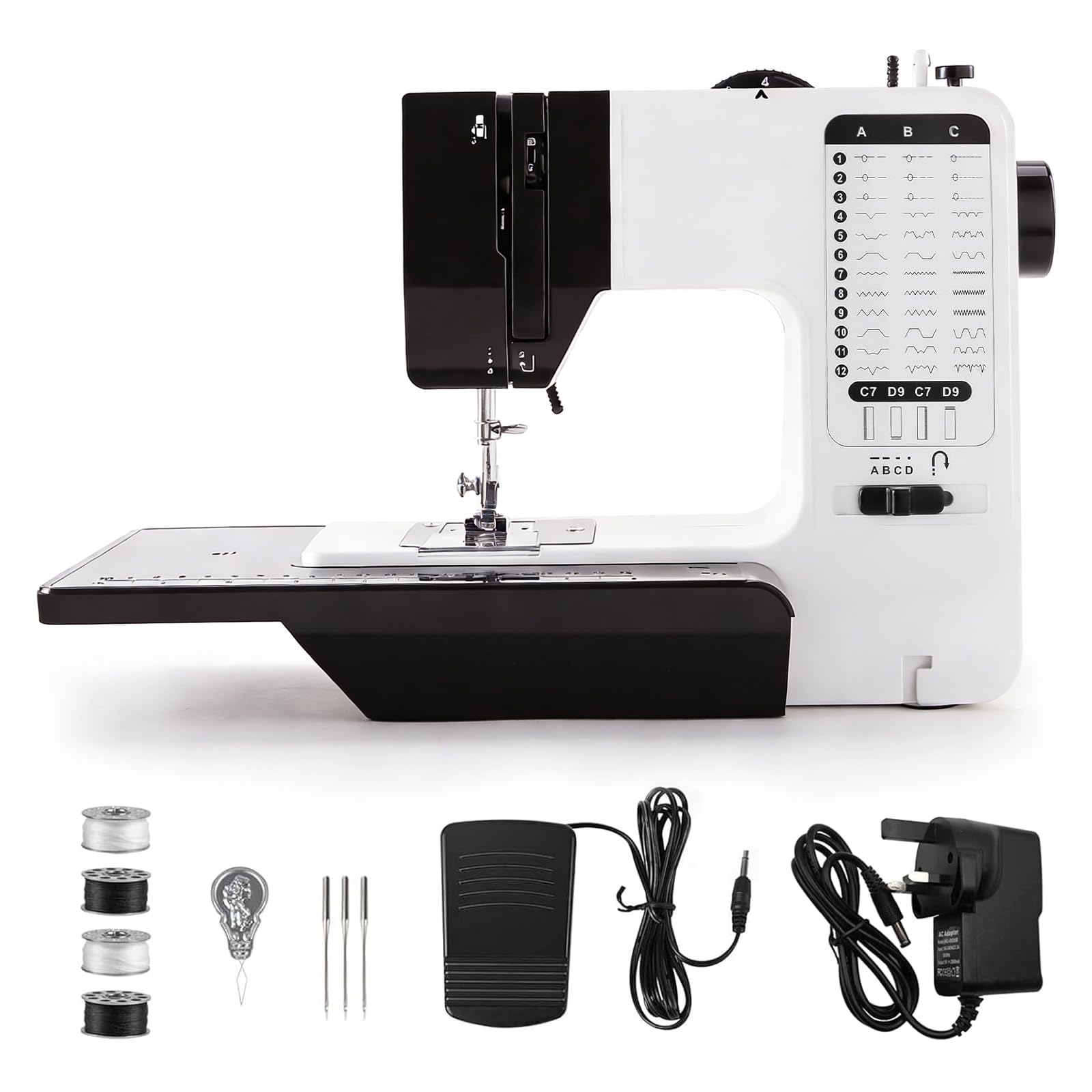 YUMILI Sewing Machine, 38 Stitches Electric Double Needle Sewing Machine Household Compact Lightweight Automatic Embroidery Machine with Extension Table(UK 220V)