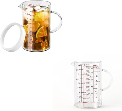 77L Glass Measuring Cup, [Double-Sided Measuring Scale, Insulated handle, V-Shaped Spout], High Borosilicate Glass Measuring Cup for Kitchen or Restaurant, Easy To Read, 500 ML 0.5 Liter, 2 Cup