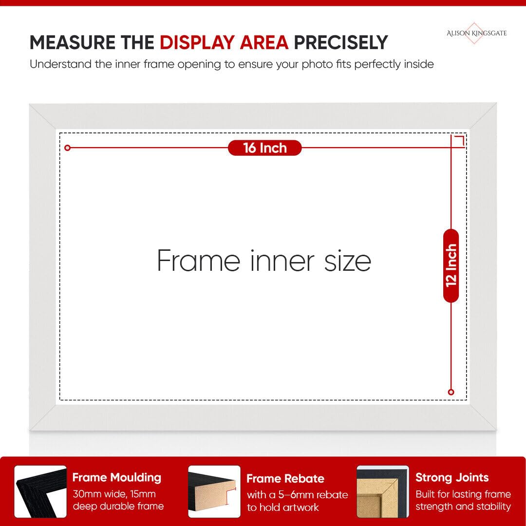Alison Kingsgate Modern 16X12 White Picture Frames- Engineered Wood Photo Frame with Shatterproof Perspex Front- Ideal for Posters Certificates & Artwork- Wall Mount or Tabletop Display - Image 3