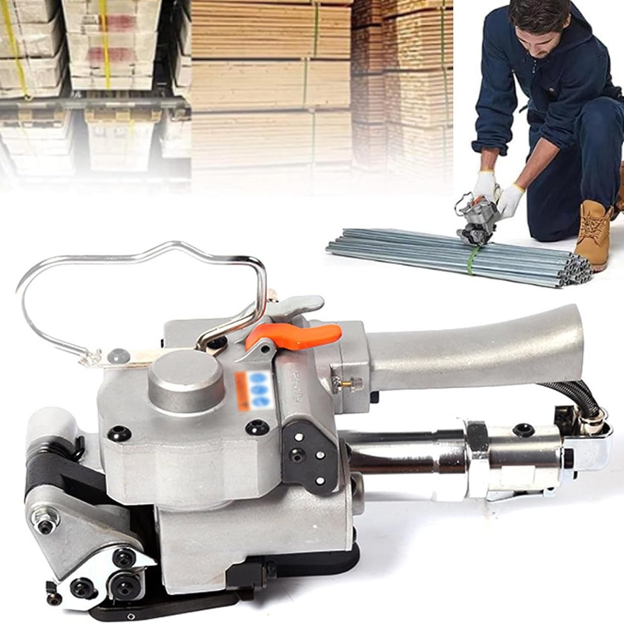 Chuozi One Color Pneumatic Strapping Tool - 13-25Mm Width Pet Plastic Steel Packing Belt, Handheld Sealless Banding Machine With 3500N Adjustable Tension