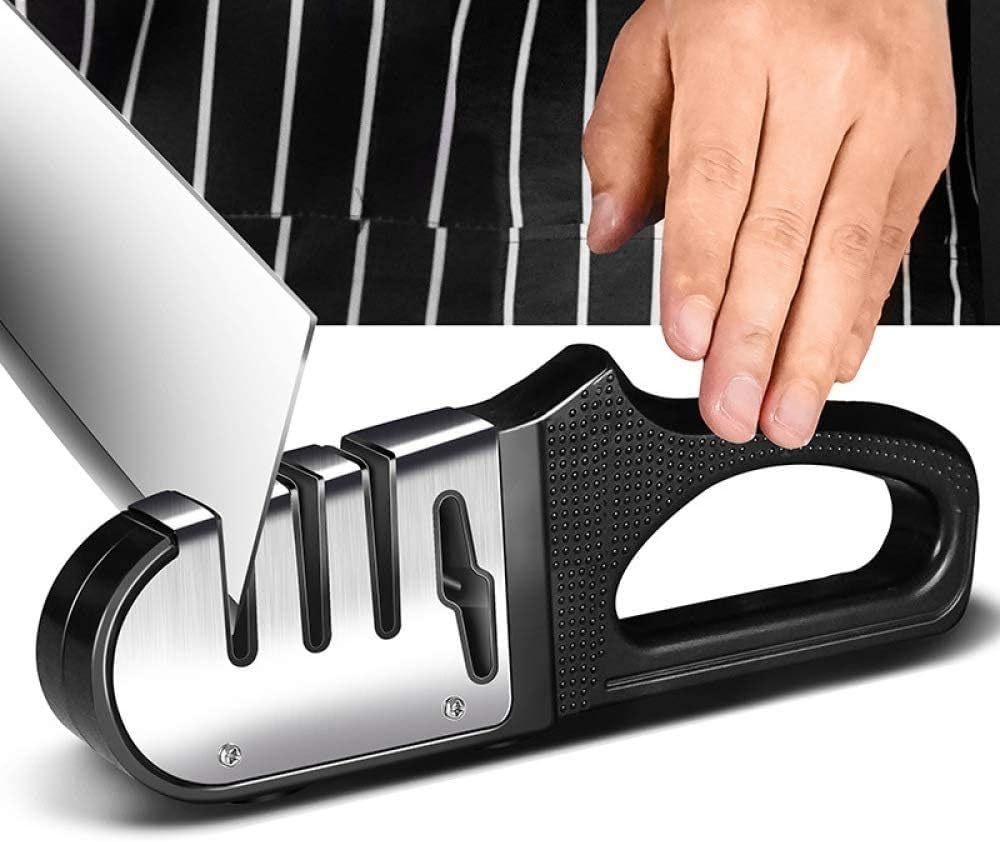 Knife Sharpener for Straight Knives Stainless Steel and Tungsten - Easy Manual Sharpening for Dull Steel, Paring, Chefs and Pocket Knives, 4 Stage