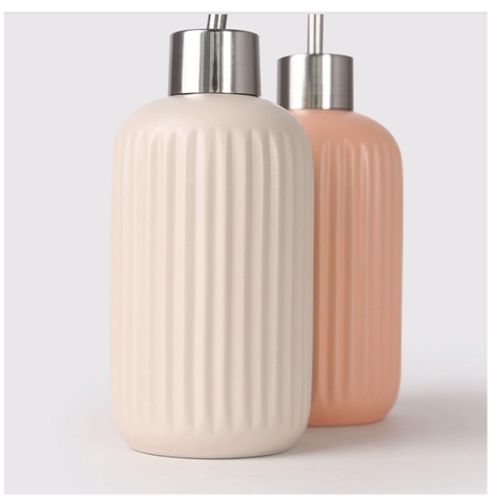 Ceramiczny dozownik mydła 390 ml z pompką, pojemnik na blat do wielokrotnego napełniania, zaokrąglone gładkie krawędzie do zlewu łazienkowego (beżowy)