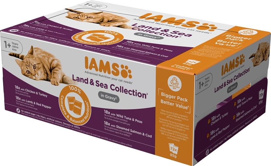 IAMS Adult Wet Cat Food Land & Sea in Gravy 72 x 85g — image 1
