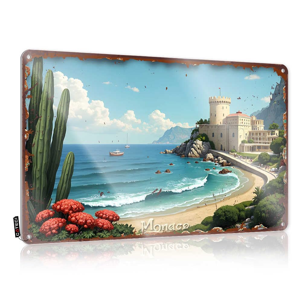 Fzfn Men's Colour Sarcastic Cool Wall Art, Tiki Bar Accessories Nice Monaco: A Mediterranean Coastal Paradise With Castle And Sea | Farmhouse Patio Bar Decor(20X30cm)