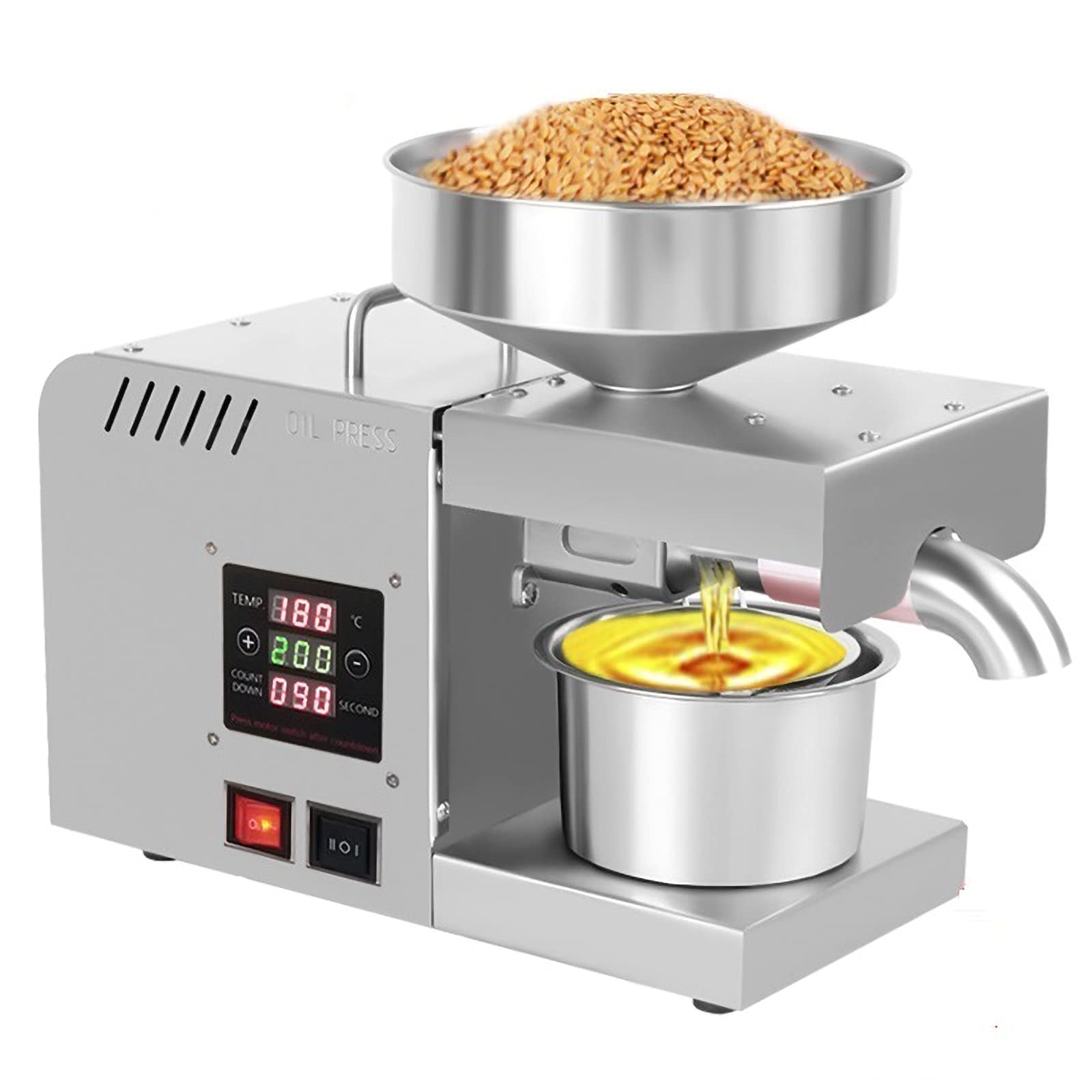 AYCDL Commercial Automatic Oil Press, Stainless Steel Hot and Cold Oil Extraction Machine, Oil Press Extractor Presser with Temp Control for Walnut Linseed Almond Rapeseed Sesa