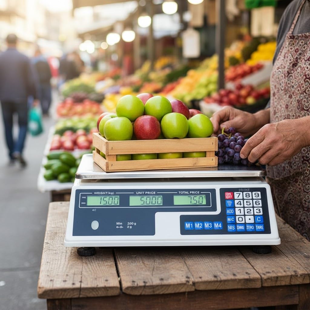 Bascula balanza Comercial para Pesar Fruta, verdura, carne. Peso 30kg Suma 2 en 1 bateria interna y corriente 220V inalambrica pantalla delantera y trasera.