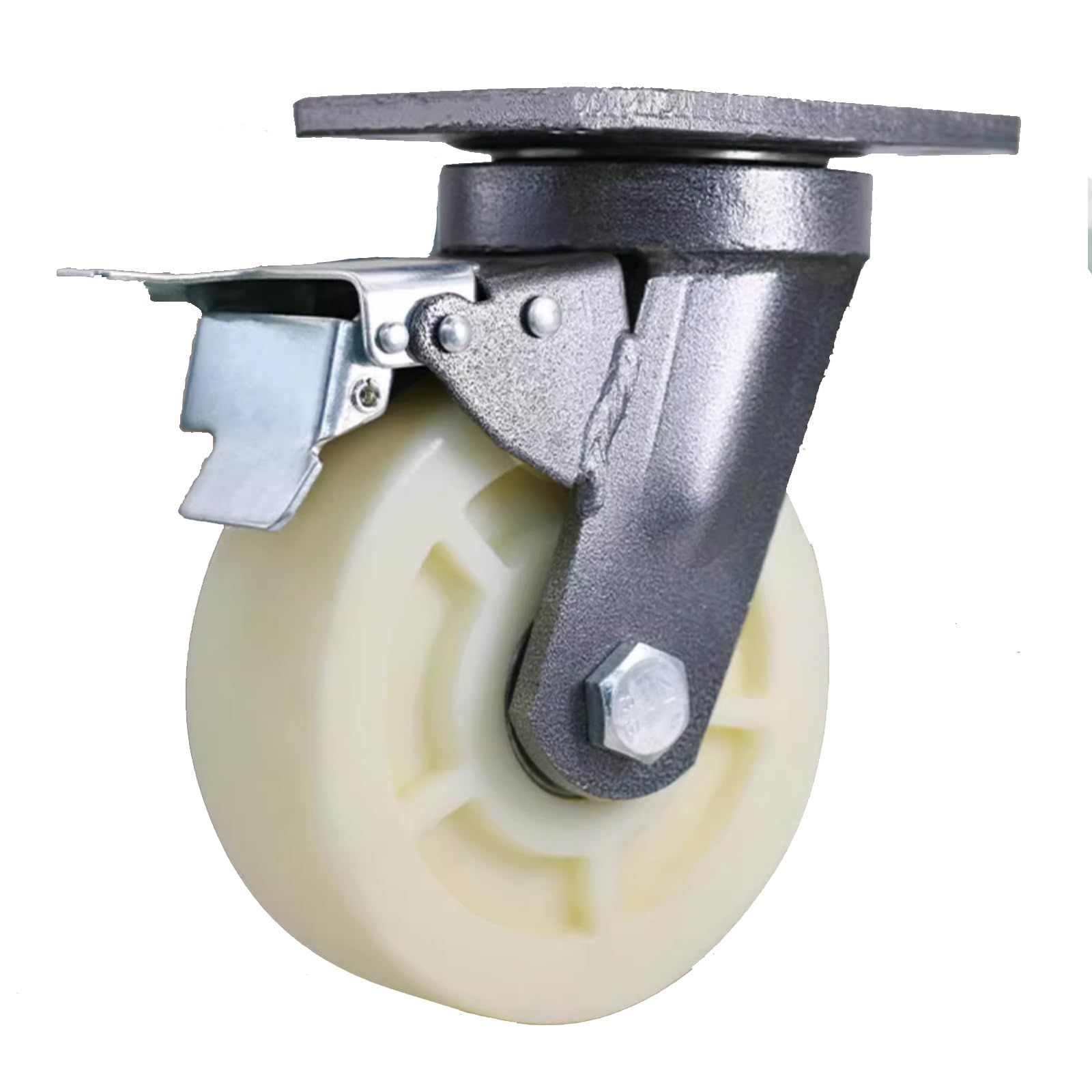 1 Roulette Pivotantes Robustes pour Meubles,Roues de Chariot Recouvertes de Nylon,avce Châssis en Acier,Roulette de Transport pour l'utilisation Industrielle (100mm,avec Frein)