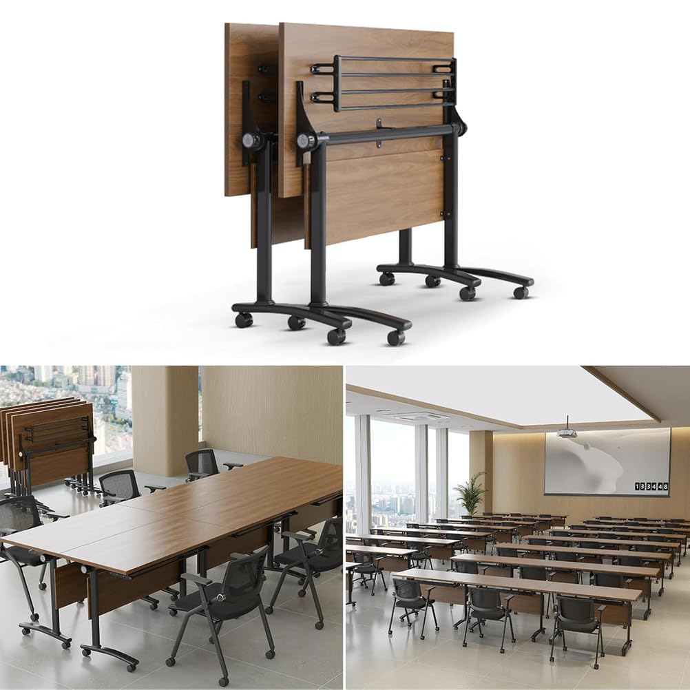 Set di tavolo da conferenza pieghevole portatile, 2 pezzi, con spazio di archiviazione, postazione di lavoro modulare, ruote mobili a 360°, gambe in metallo per ufficio, installazione rapida e facile