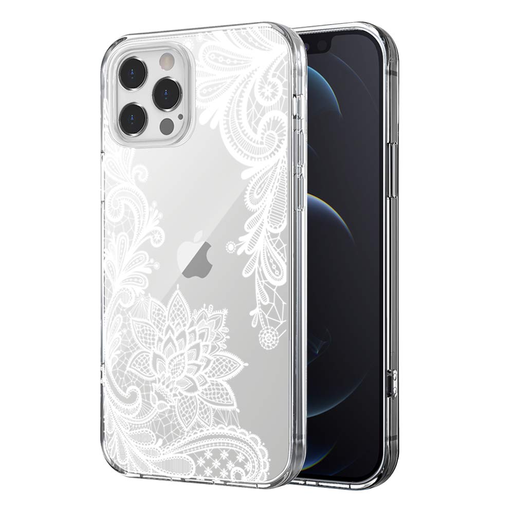 KEXAAR Clear Floral Case Designed for iPhone 12/iPhone 12 Pro (6.1 Inch) 2020, Soft & Flexible TPU Shockproof Slim Cover Women Girls Cute White Lace Flower Pattern Phone Case (White Floral 12Pro/12)