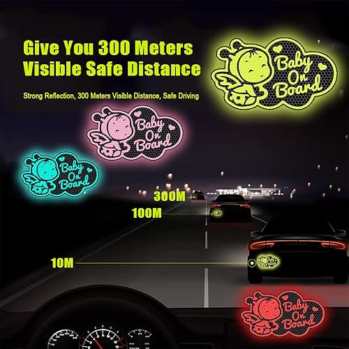 Miniatura 3 de 2 calcomanías reflectantes para automóvil de bebé a bordo, calcomanías reflectantes para ventanas de automóvil, calcomanías de advertencia de