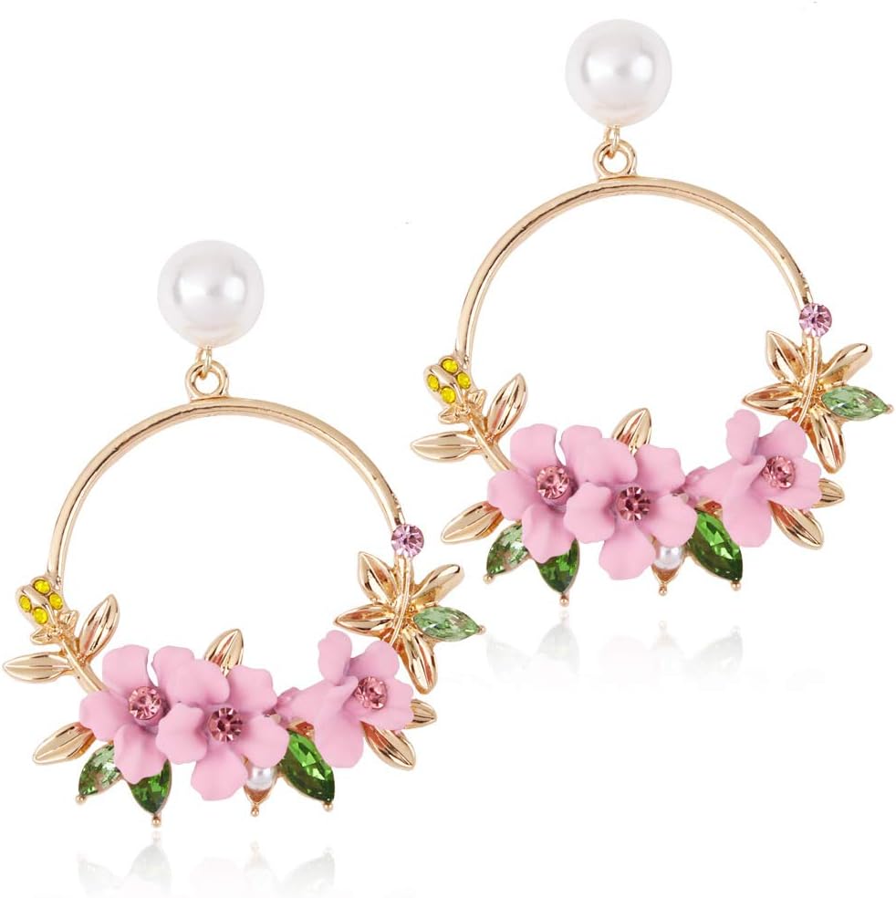 DAMO 1e2971 Color Resin Inlaid Flower Earrings(Pink)