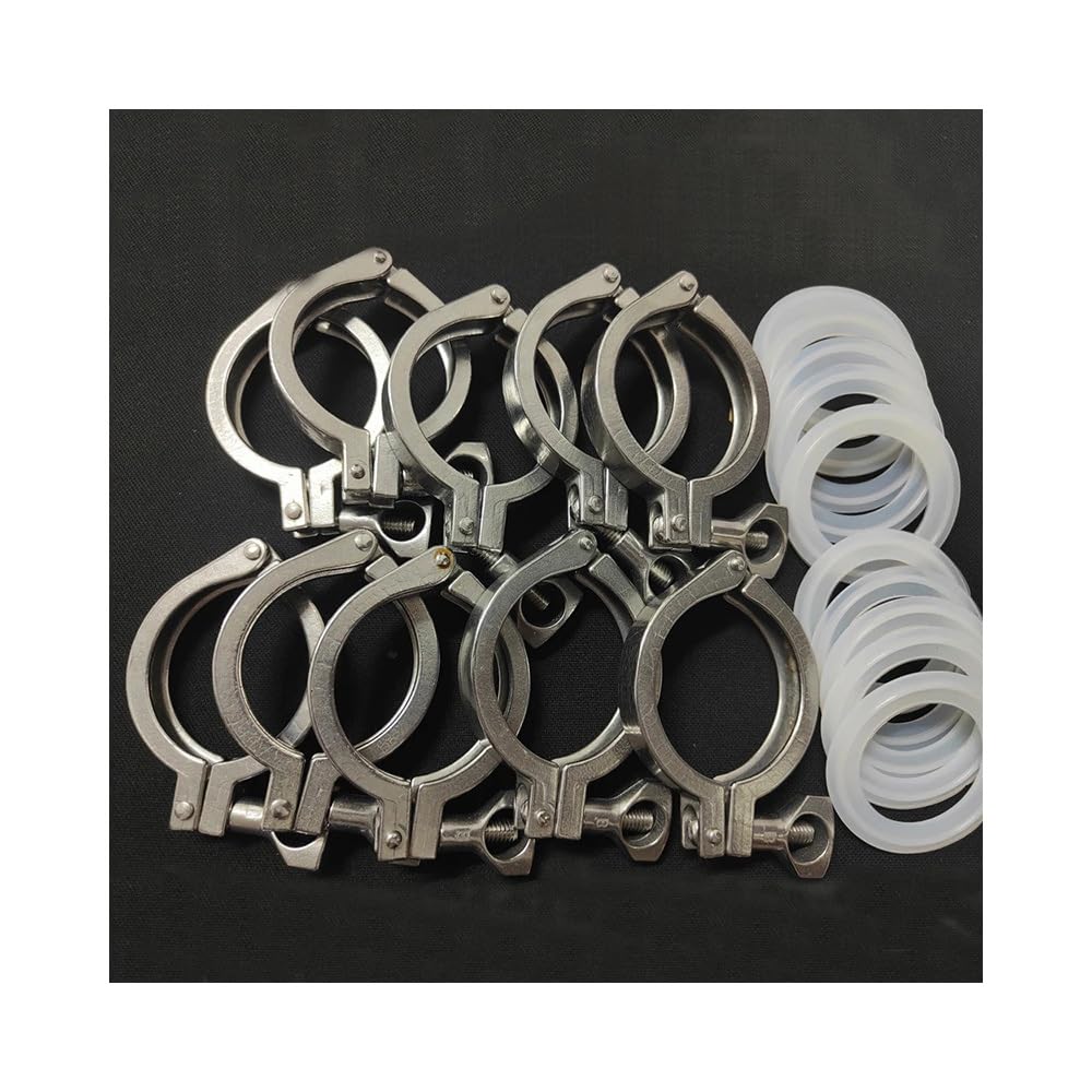 Collier Sanitaire Tri-Clover 0.5-4" - Inox 304 avec Joint en Silicône, Ferrule 50.5/64mm, Grade Hygiénique pour Brasserie Maison & Alimentaire/Pharmaceutique (1/5/10 Pièces)(10pcs,K 40mm 1in)