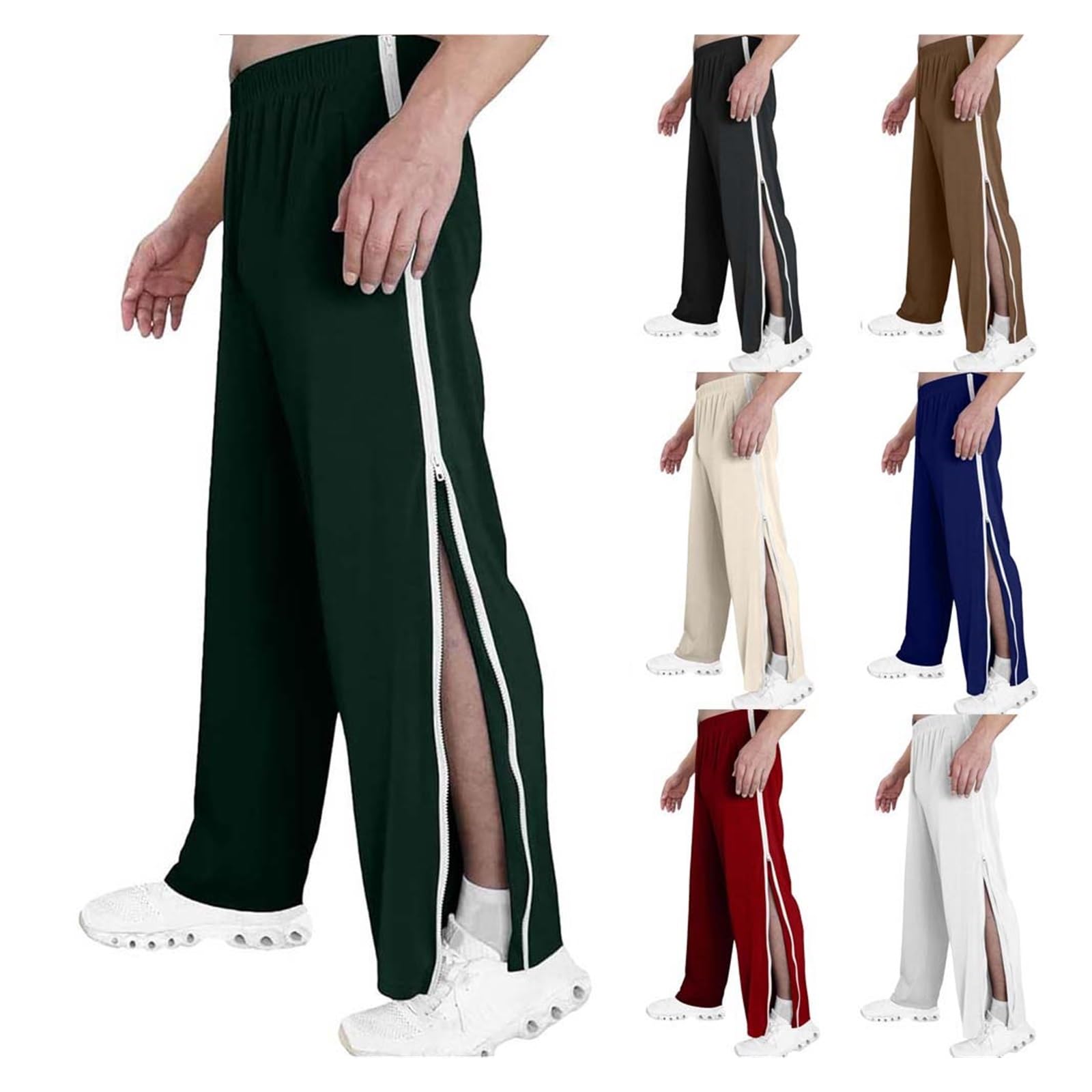 Pantalon de rééducation homme XL vert avec fermeture éclair latérale intégrale