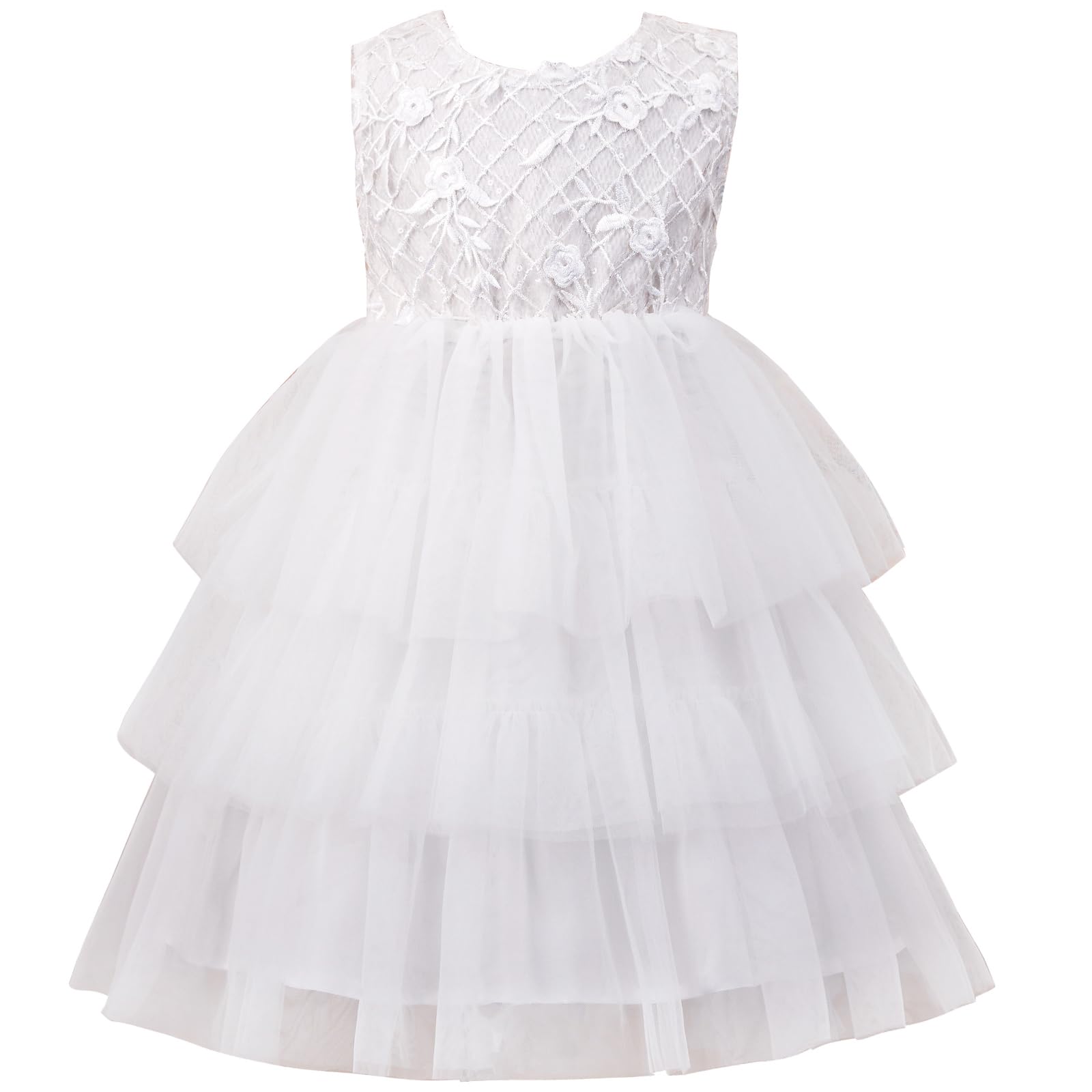 KOGWER Girls White Dress Flower Girl Dresses First Communion Dress Lace Tulle Party Kindergarten Graduation Dresses