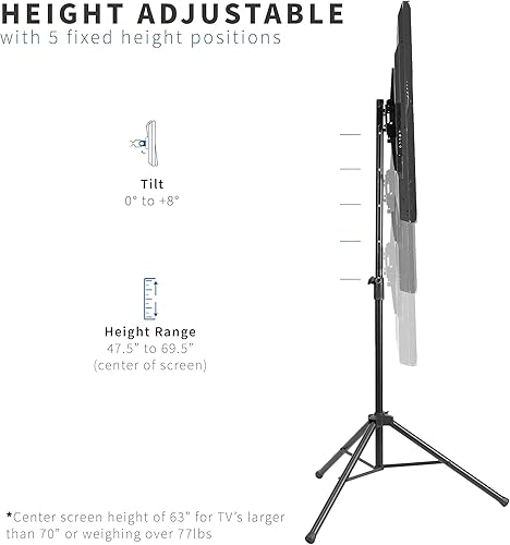 Miniatura 3 de VIVO Trípode de 37 a 75 pulgadas LCD LED pantalla plana TV soporte de suelo, montaje portátil ajustable en altura, negro, STAND-TV75T