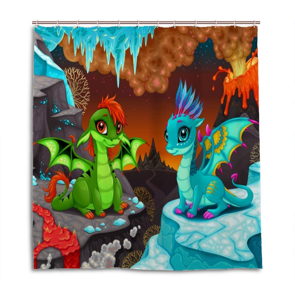 Rideau de douche dragons feu et glace pour égayer le bain des enfants avec style cartoon